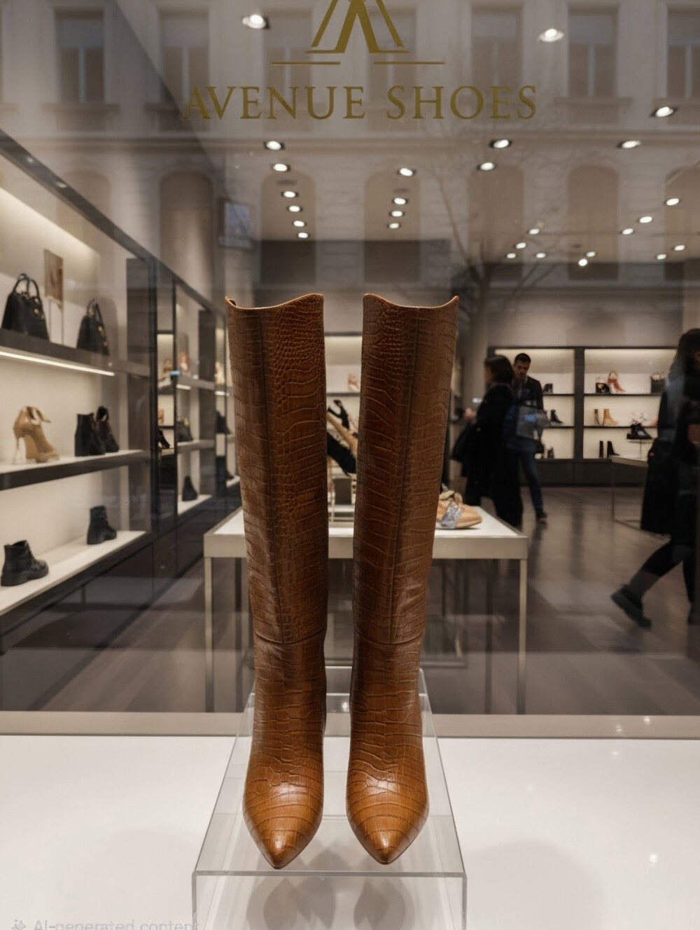 ANDRE ASSOUS  WAVERLY CROC-EMBOSSED TALL BOOTS LEATHER WOMEN'S SZ 6 $259